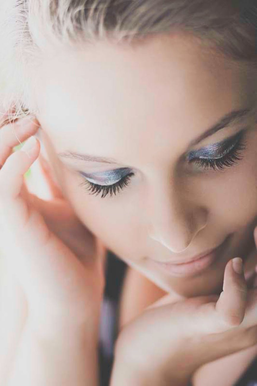 macro photography of woman s face